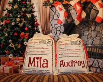 Personalized Canvas Santa Sack, santa sack, personalized, christmas bag, santa bag, canvas bag, canvas santa bag, santa, bag, glitter