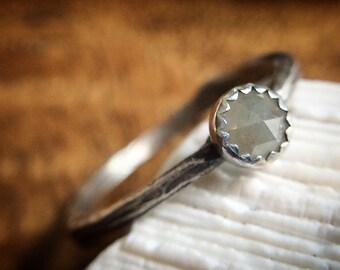 Natural Grey Diamond & Sterling Silver Engagement Ring - Size 5 - .45ct Rose Cut Dainty Twig or Branch Botanical Solitaire - Rustic Wedding