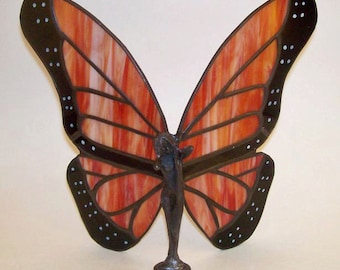 Stained Glass Monarch Butterfly Lady Figurine Fairy with Hand-Painted Details - Made to Order (MON004)