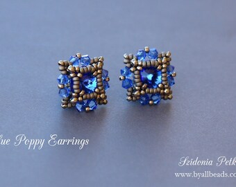 Beaded Post Earrings Tutorial - Crystal Stud Earrings - 8mm rivoli bezel - PDF pattern - Digital Download