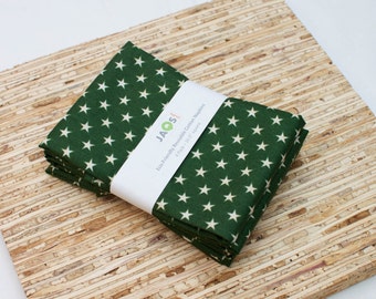 Large Cloth Napkins - Set of 4 - (N2448) - Green Stars Modern Reusable Fabric Napkins