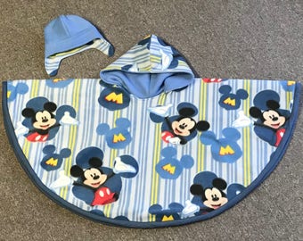 Reversible Layered Carseat Poncho with Hat Set-Mickey/Blue- baby/toddler/child- Car Seat Cape
