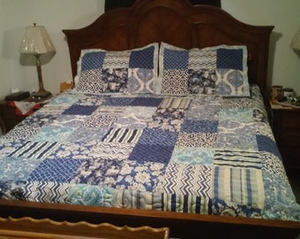 Handmade quilted bedspread or quilt with shams