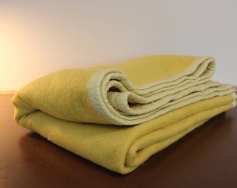 Wool Blanket, Mid Century, Yellow 100% wool, Vintage Van Wyk of Holland