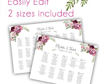 Floral Wedding Seating Chart Template, Floral Wedding Seating Chart Sign, Printable Seating Chart, Wedding Seating Plan DIY Seating Chart