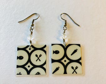 Geometric Print Recycled Magazine Earrings