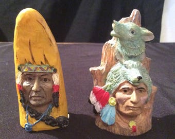 Native American art-Decor-Figurines-Wolf Spirit-Chief-Small knicknacks