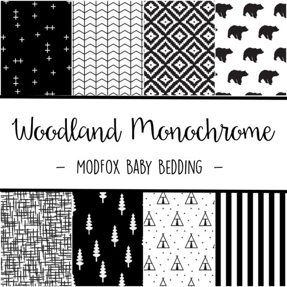 Woodland Monochrome Baby Bedding Black and White Bedding
