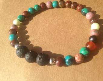 Colorful Rainbow Natural Gemstones and Lava Beads Essential Oil Diffuser Bracelet