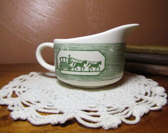 Vintage Creamer - Green and White Transferware