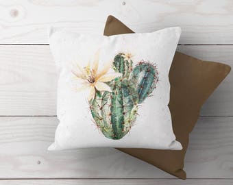 Boho Farmhouse Prickly Pear Cactus Throw Pillow Cover