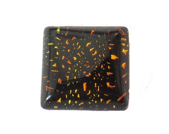 Orange handmade square Dichroic Glass 10 mm cabochon