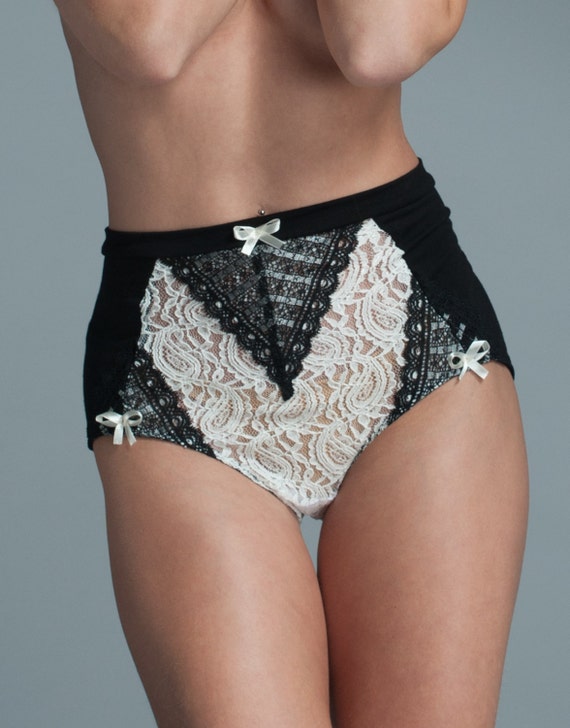 Luxury High Waisted Panties with Rayon Jersey and Rayon Lace