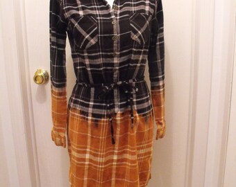 Bleached MERONA Flannel Dress Grunge Hippie Fashion Size S Small Groovy Fashions Mini Dress