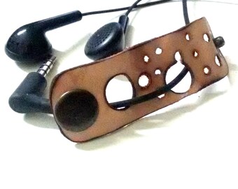 Leather earphone holder , Cord organizer, Earphone Cable organizer