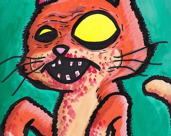 Cat Zombie Painting Acrylic 9" x 12"