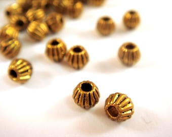 50 Antique Gold Spacer Beads Ribbed Corrugated Bicone LF/CF 4.5x4mm - 50 pc - M7061-AG50