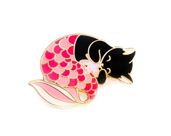 Pink purrmaid enamel pin (mermaid cat hard enamel pin lapel pin badge jewelry cute mermaid jewelry black cat pin cloisonne backpack pins)