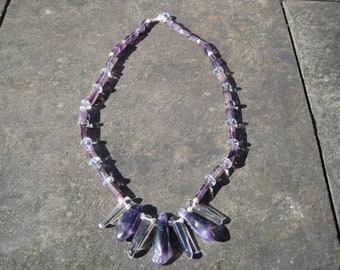 Amethyst and Crystal Necklace with Focal Drops