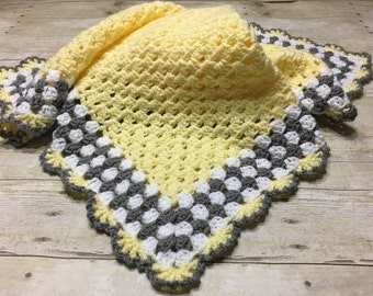 Yellow Grey Baby Blanket, Yellow Baby Blanket, Crochet Baby Blanket, Yellow Crochet Afghan, Baby Afghan Yellow Grey Blanket, Crochet Blanket