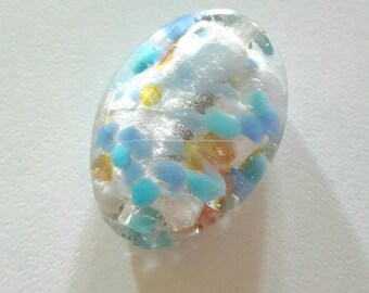 Oval 30 mm inlaid blue and gold glass bead