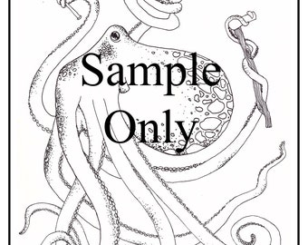 Gentleman Octopus colouring page - instant digital download