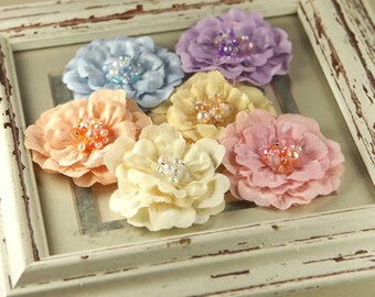 Ceylon - Garden fabric flowers with beaded and pearls on the center