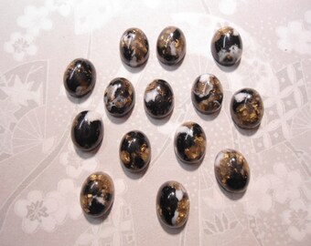 14 Goldspeckled Multi-Color 6x8mm Lucite Stones Cabochons