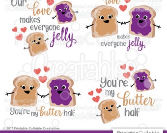 Peanut Butter & Jelly Valentine's Day SVG Cut File Set, Clipart ES033 - svg, dxf, png, for Cricut, Cameo - Includes Limited Commercial Use!