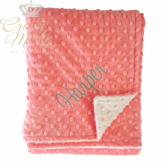 Items similar to Coral Pink and Snow White Personalized Minky Blanket
