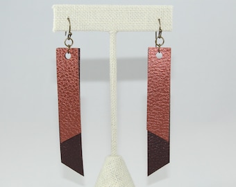 Faux Leather Brown & Copper Earrings