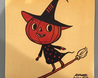 Vintage Style Halloween 8 x 8 inch PRINT by Rhode Montijo- BROOM SHREDDER