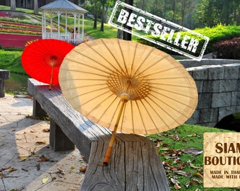 Thai / Japan Traditional Bamboo Umbrella. Waterproof cotton. White (Ivory) color. Wedding Parasol