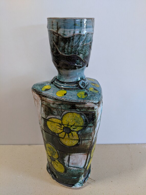 Handmade Ceramic Vase with Yellow Pansy