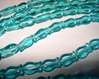 Czech Glass transparent aquamarine fish beads 6x10mm
