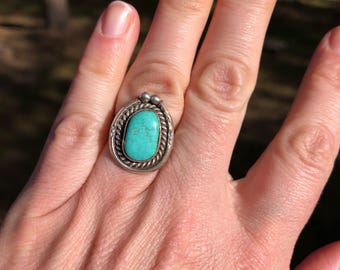 Vintage Turquoise Ring, Sterling Silver Turquoise Ring, Southwestern Jewelry, Navajo