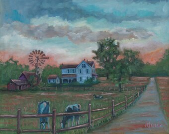 Day is done, country art, rural art, new england art, ready to hang, oil painting, original art