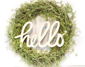 Hello Sign | Greenery Wreath | Grapevine Wreath | Front Door Wreath
