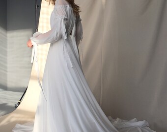 Bohemian wedding dress - Statement bishop sleeve wedding dress - Puff sleeve - Chiffon bridal gown - Puffed sleeves wedding dress - OLYMPIA