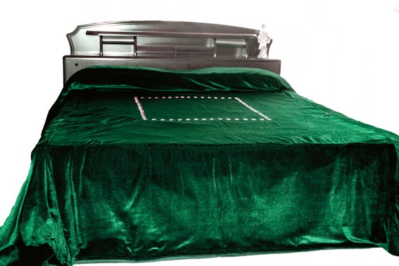 Velvet And Cotton Quilt, Emerald Green Ivory Blanket ...