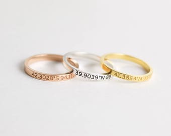 Coordinates Jewelry • Custom Location Stacking Rings • Dainty Latitude Longitude Ring • Skinny Custom Location Coordinates Ring • RM22F30
