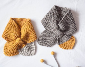 Yellow Keyhole Scarf, Yellow kids scarf, Knitted scarf handmade, Merino wool scarf, Girl Keyhole Scarf, Toddler Yellow Keyhole Scarf