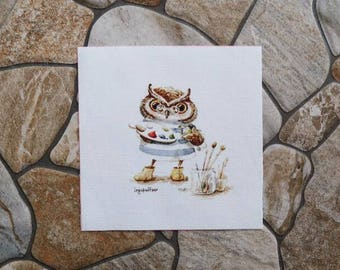 Patchwork OWL painter fabric coupon
