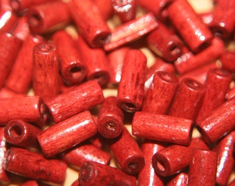 CLOSEOUT SALE - Cranberry Red Wood Tube Beads - 9mm x 4mm - 100 pcs