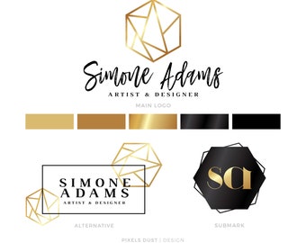 LOGO KIT, Gold Logo Branding Package, Hexagon Logo, Logo Design, Fashion Logo, Blog Logo, Geometric Logo, Branding Design Kit, Bespoke Logo