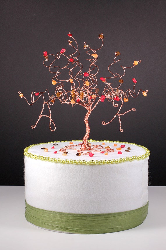 Fall Wedding  Cake  Topper  Wire Tree Sculpture in Autumn Colors