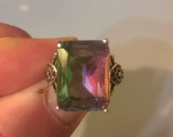 Huge 8 carat Mystic Rainbow Topaz .925 sterling silver size 8