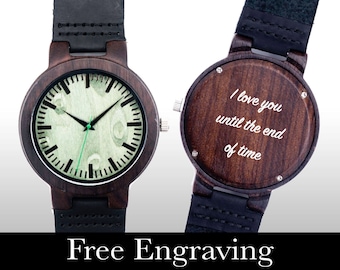 Wood Watch, Engraved Watch, Wooden Watch, Engraved Wood Watch, Green Face, Personalized Gift, Gifts For Him, Christmas