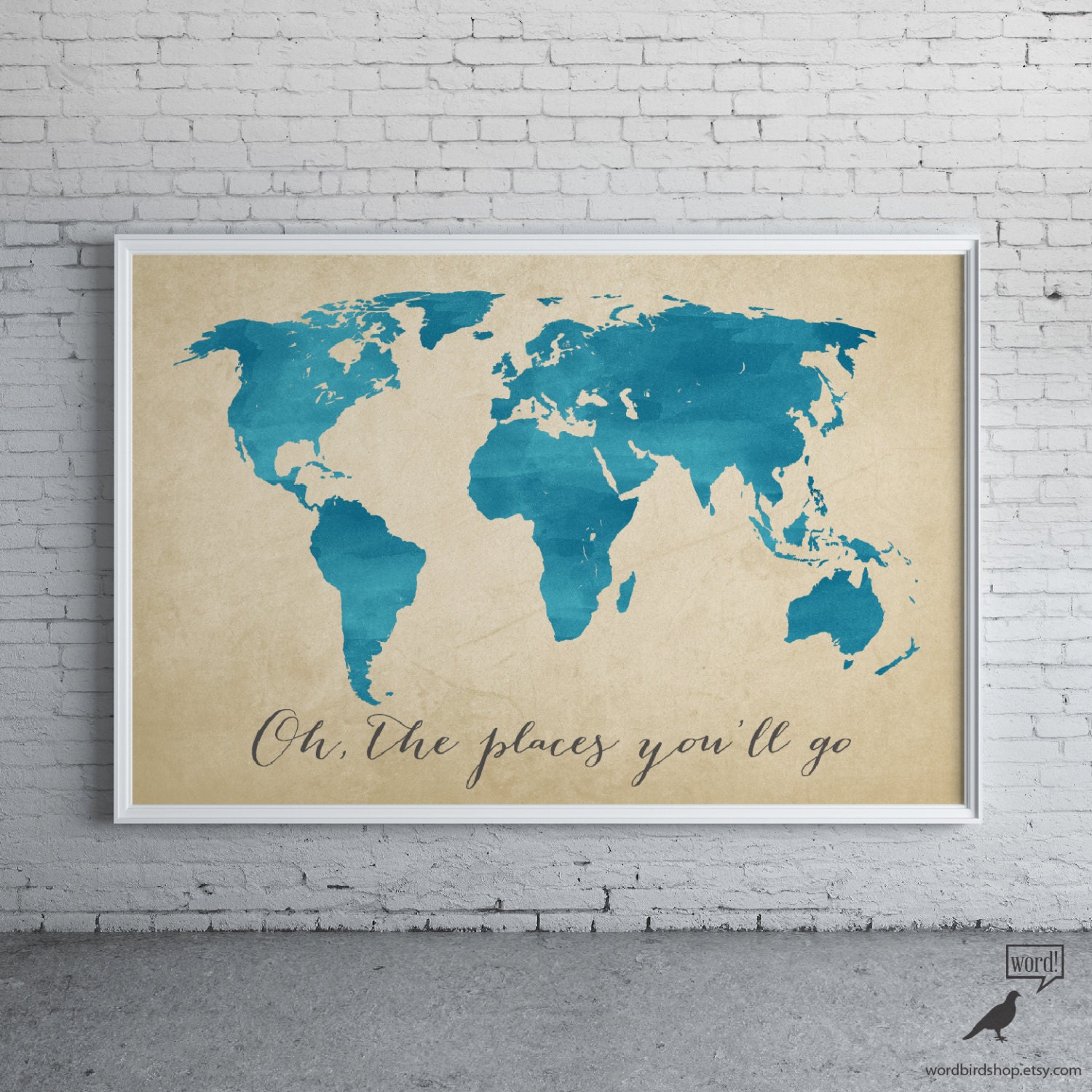 Navy Blue World Map Poster Oh The Places You'll Go Nursery