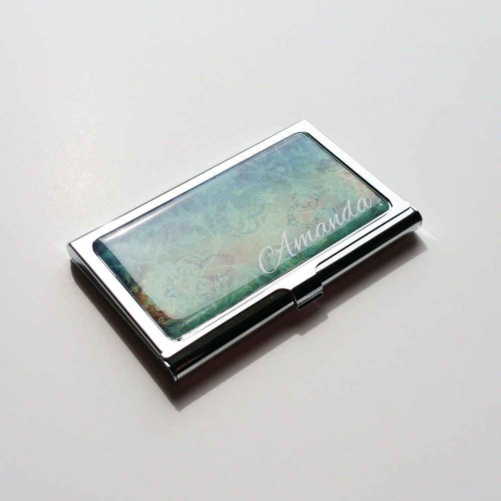 Personalized Business Card Holder Custom Blue Business Card